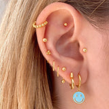 925 Silver Needle Zircon Stud Earrings & Enamel Hoop Earrings Set
