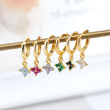 925 Silver Needle Zircon Stud Earrings & Enamel Hoop Earrings Set