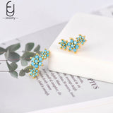 925 Silver Turquoise Flower Stud Earrings Elegant Party Jewelry