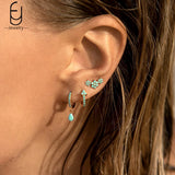 925 Silver Turquoise Flower Stud Earrings Elegant Party Jewelry