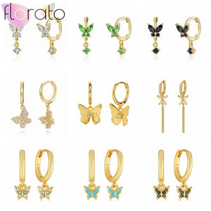 925 Silver Butterfly Zircon Hoop Earrings for Women