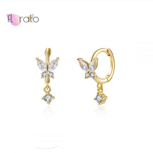 925 Silver Butterfly Zircon Hoop Earrings for Women
