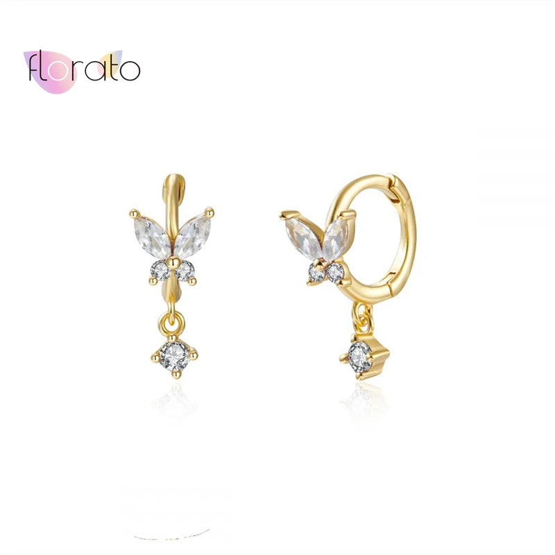 925 Silver Butterfly Zircon Hoop Earrings for Women