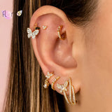 925 Silver Butterfly Zircon Hoop Earrings for Women