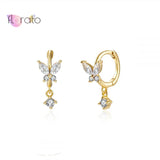 925 Silver Butterfly Zircon Hoop Earrings for Women