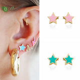 925 Silver Candy Star Enamel Earrings Women Jewelry Studs
