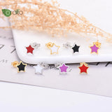 925 Silver Candy Star Enamel Earrings Women Jewelry Studs
