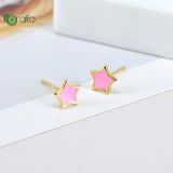 925 Silver Candy Star Enamel Earrings Women Jewelry Studs