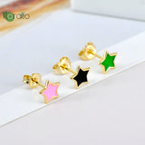 925 Silver Candy Star Enamel Earrings Women Jewelry Studs