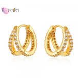 925 Silver Needle Double Layer Circle Hoop Earring CZ Crystal Huggie Jewelry
