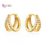 925 Silver Needle Double Layer Circle Hoop Earring CZ Crystal Huggie Jewelry