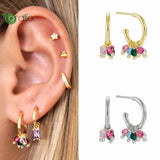 925 Silver C Stud Earrings Crystal Tassel Wedding Jewelry