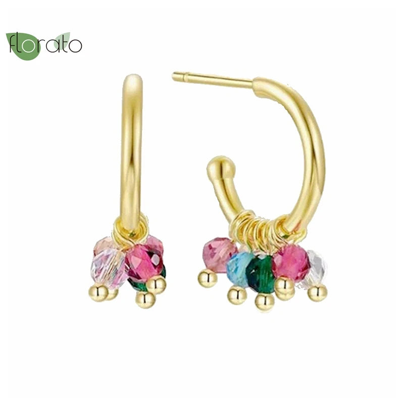 925 Silver C Stud Earrings Crystal Tassel Wedding Jewelry