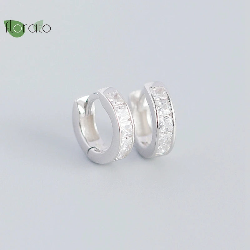 925 Silver Crystal Hoop Earrings 18K Jewelry