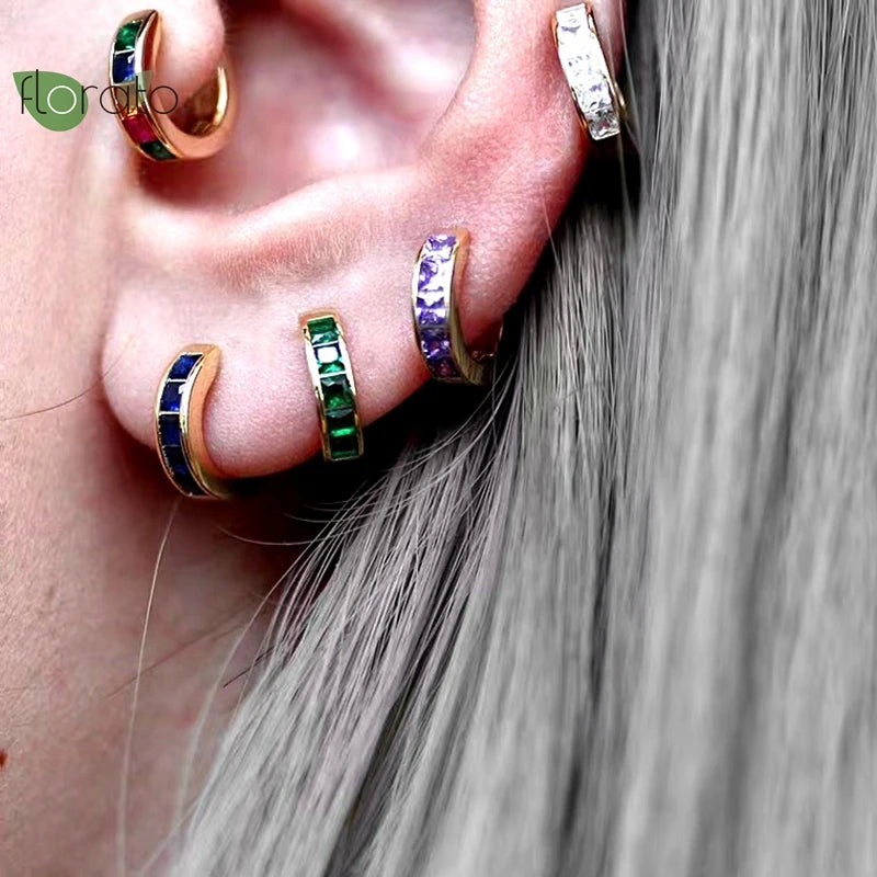 925 Silver Crystal Hoop Earrings 18K Jewelry