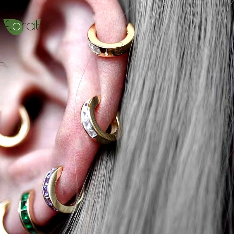 925 Silver Crystal Hoop Earrings 18K Jewelry