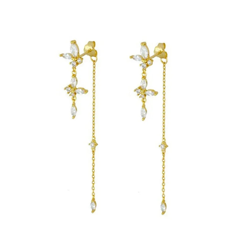 925 Silver Colored Crystal Tassel Earrings for Women