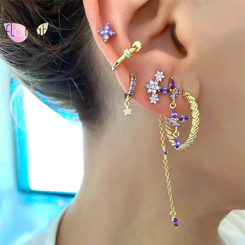 925 Silver Colored Crystal Tassel Earrings for Women