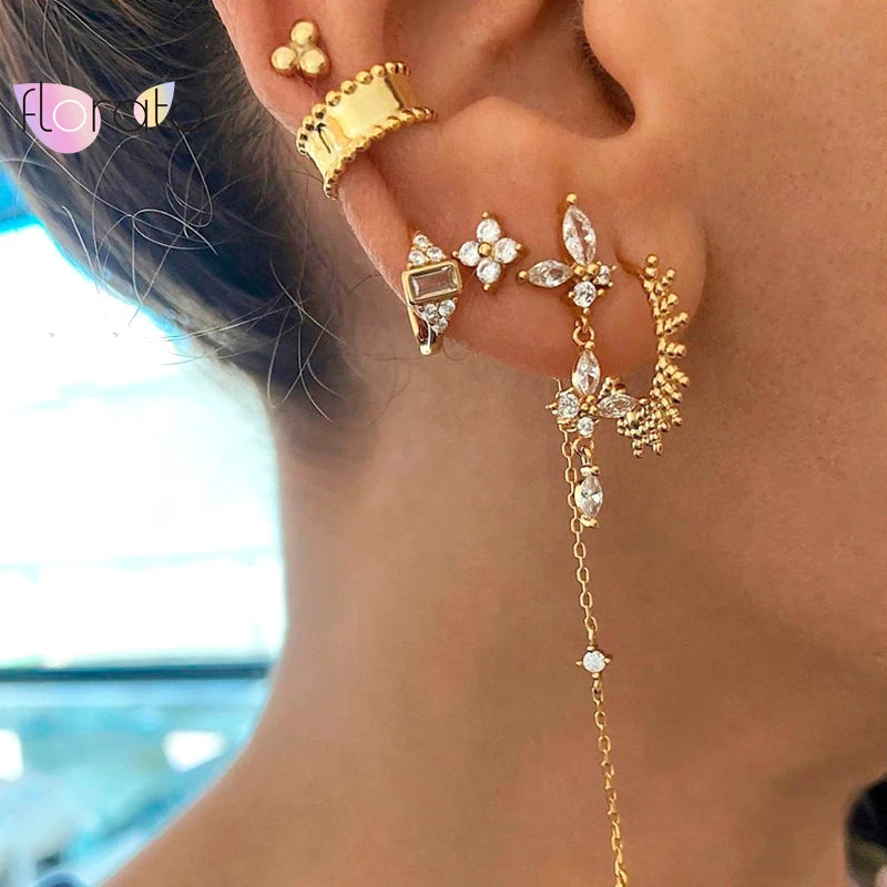 925 Silver Colored Crystal Tassel Earrings for Women