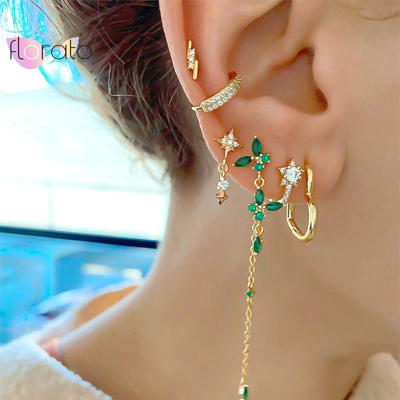 925 Silver Colored Crystal Tassel Earrings for Women