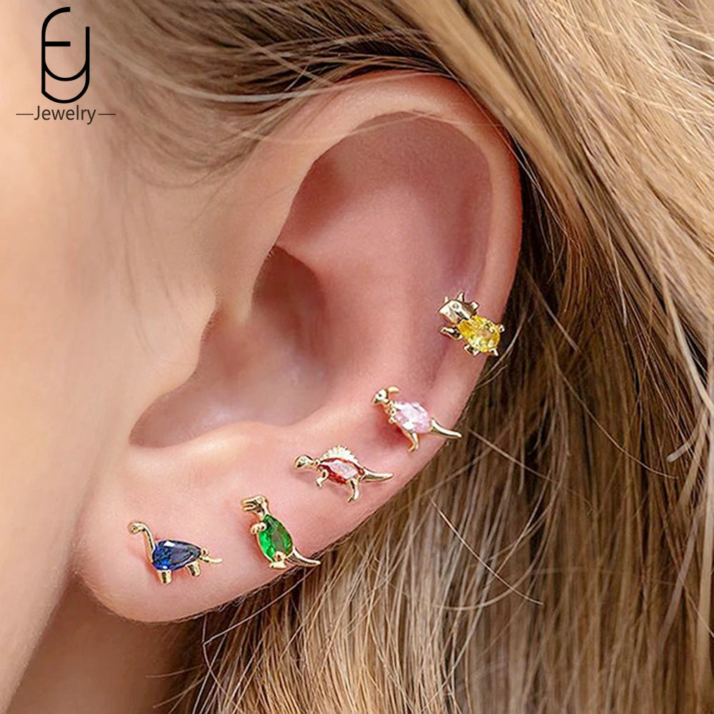 925 Silver Dino Stud Earrings for Girls