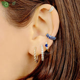 925 Silver Colorful CZ Crystal Hoop Earrings
