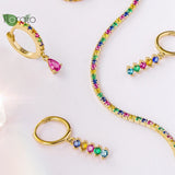 925 Silver CZ Crystal Hoop Earrings Colorful Stones High Jewelry