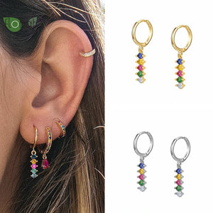 925 Silver CZ Crystal Hoop Earrings Colorful Stones High Jewelry