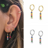925 Silver CZ Crystal Hoop Earrings Colorful Stones High Jewelry