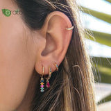 925 Silver CZ Crystal Hoop Earrings Colorful Stones High Jewelry