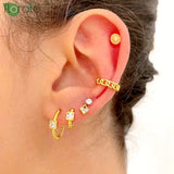 925 Silver Colorful CZ Small Hoop Earrings 10.5mm Women Jewelry Gift