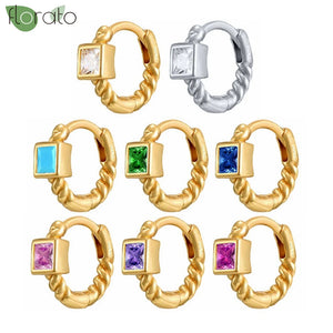925 Silver Colorful CZ Small Hoop Earrings 10.5mm Women Jewelry Gift
