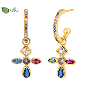 Colorful Cross Small Hoop Earrings for Women