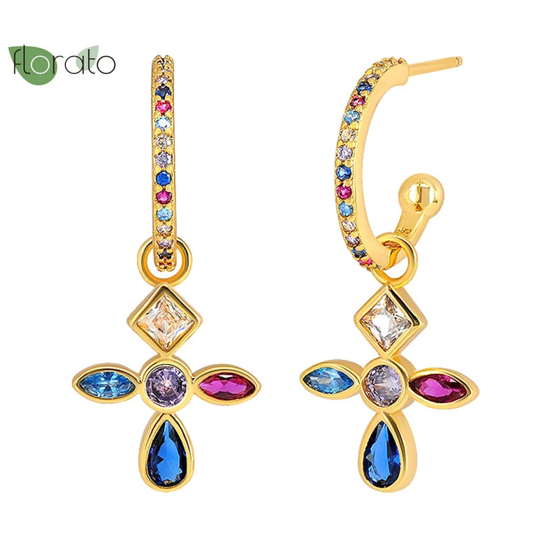Colorful Cross Small Hoop Earrings for Women