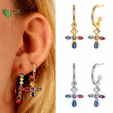 Colorful Cross Small Hoop Earrings for Women