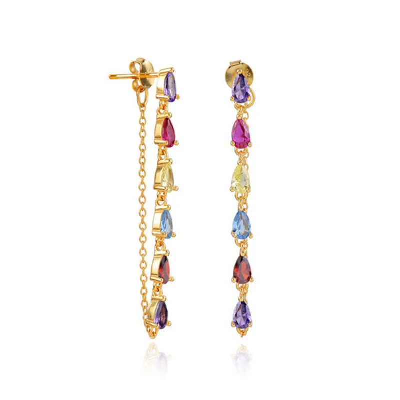 925 Silver Colorful Crystal Stud Earrings Graduation Jewel