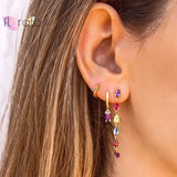 925 Silver Colorful Crystal Stud Earrings Graduation Jewel