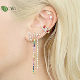 Colorful Crystal Tassel Hoop Earrings with 925 Silver Needle