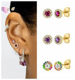 Colorful Crystal Tiny Stud Earrings 925 Sterling Silver