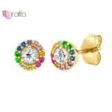 Colorful Crystal Tiny Stud Earrings 925 Sterling Silver