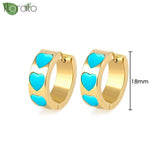 Colorful Heart Hoop Earrings 925 Silver Needle 18mm Party Jewelry Gift