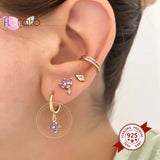 925 Silver Colorful Heart Hoop Earrings CZ Zircon Pendant Jewelry