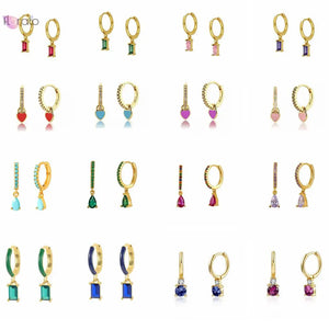 925 Silver Colorful Heart Hoop Earrings CZ Zircon Pendant Jewelry