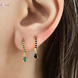 925 Silver Colorful Heart Hoop Earrings CZ Zircon Pendant Jewelry
