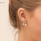 925 Silver Colorful Heart Hoop Earrings CZ Zircon Pendant Jewelry