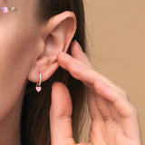 925 Silver Colorful Heart Hoop Earrings CZ Zircon Pendant Jewelry
