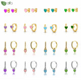925 Silver Enamel Heart Earrings Pink Hoop Studs Women Jewelry