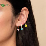 925 Silver Enamel Heart Earrings Pink Hoop Studs Women Jewelry