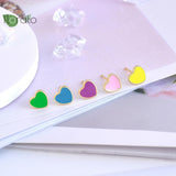 925 Silver Enamel Heart Earrings Pink Hoop Studs Women Jewelry