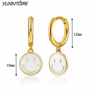 Smile Face Enamel Hoop Earrings 925 Silver Wedding Jewelry